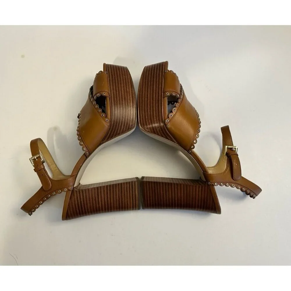 Michael Kors Womens Jessie Leather Platform Heel Sandals Size 10